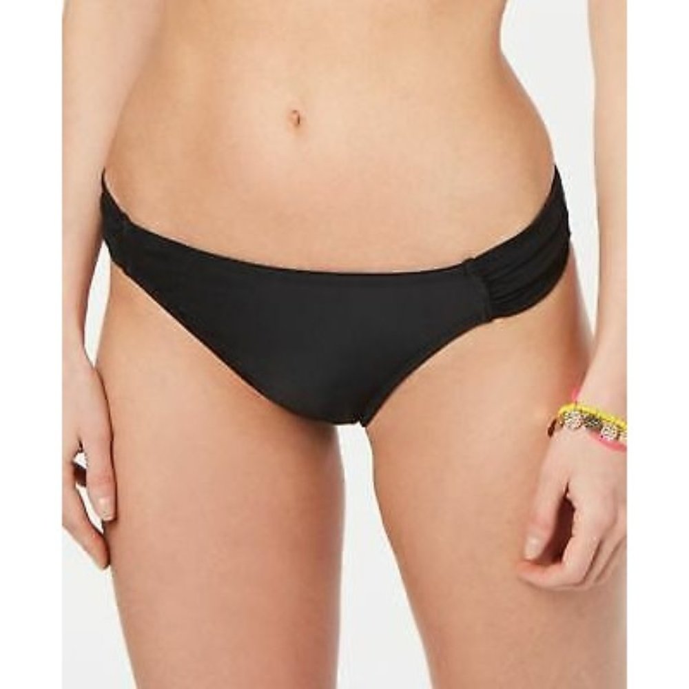 CALIFORNIA WAVES - Juniors Solid Shirred Hipster Bottom, Black, Extra Small, NWT